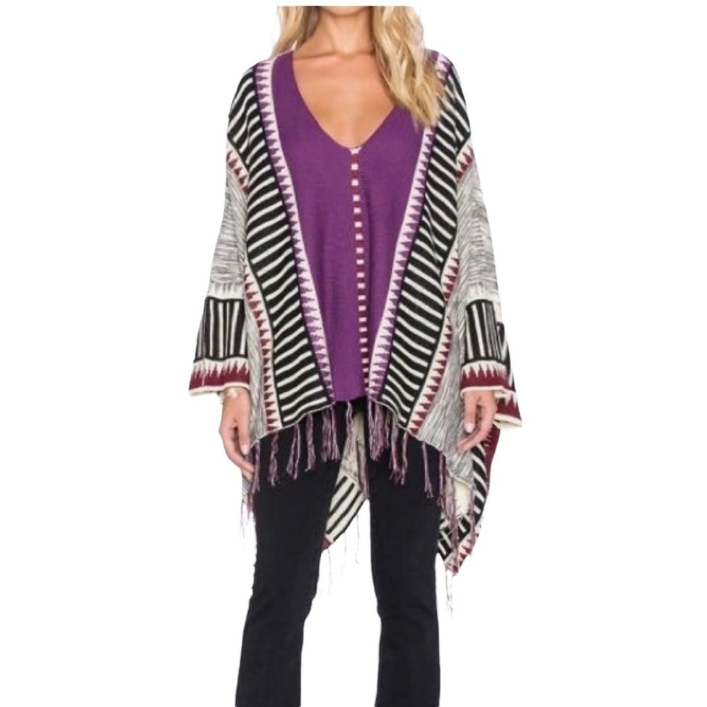 𝅺minkpink RevolveTribe Wars Knit Poncho Gray and Fuchsia One Size